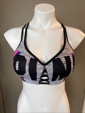 PINK Victoria's Secret Black Heather push up Bra with Pink & Purple Accents